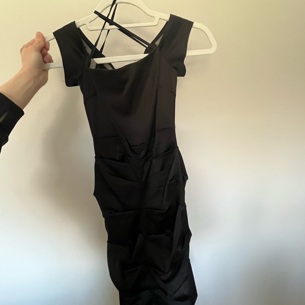Cache One-Shoulder Black Ruched Cocktail Dress